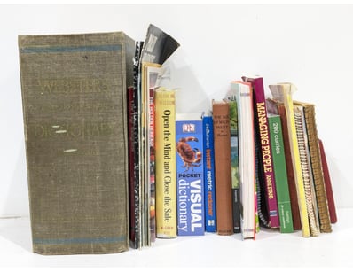 Vintage hardcover book with linen cloth binding in...