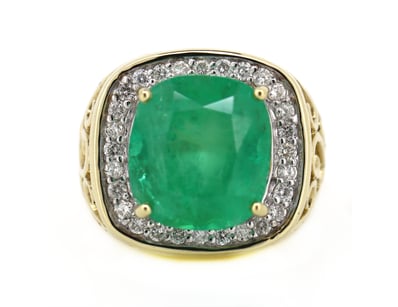 14K YELLOW GOLD, 10.51CT COLOMBIAN EMERALD AND DIA...