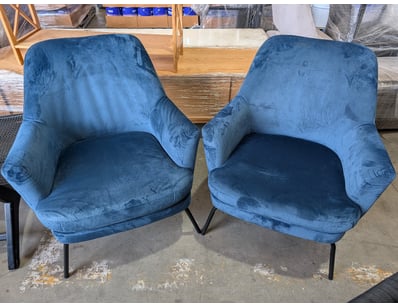 Pair of armchairs upholstered in blue velvet fabri...