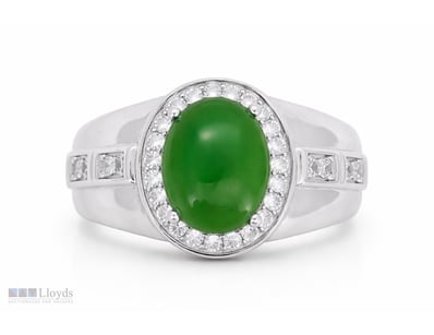 NATURAL BURMESE JADE RING ON 925 SILVER - WITH CER...