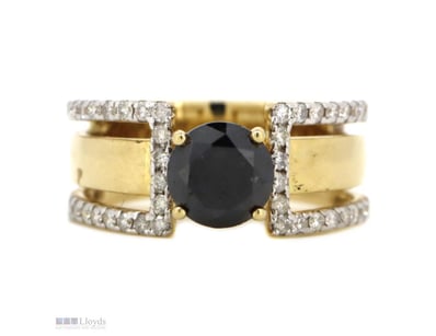 14K YELLOW GOLD, BLACK DIAMOND AND DIAMOND, DRESS ...