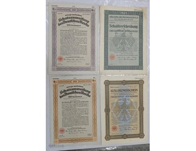COLLECTION OF 4 OLD PRE WWII GERMANY BOND CERTIFIC...