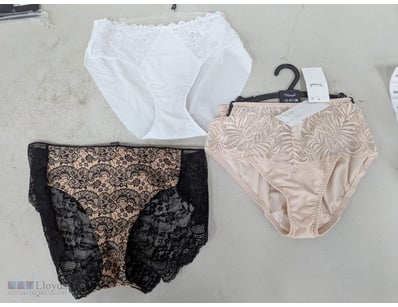 Three underwear pieces, lace designs, colours incl...