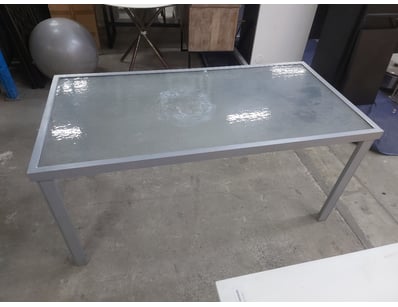 Table With Glass Top, Metal Style, Grey Finish

Di...