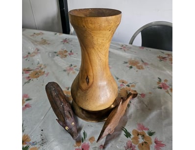 Assorted Wooden Carvings & Candle Holder, SOLD AS ...