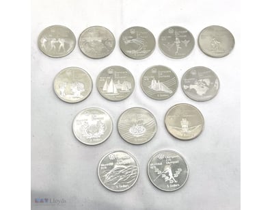 COMPLETE SET OF 14 X SILVER COINS, FIVE DOLLARS, O...