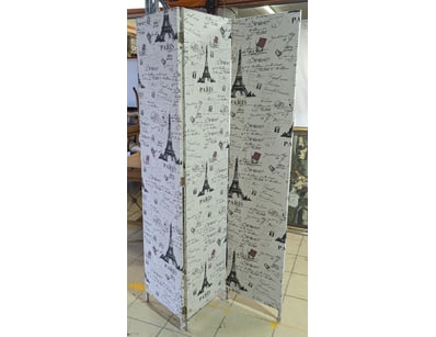 A charming three-panel decorative room divider fea...