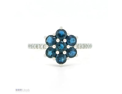 9CT WHITE GOLD CEYLON SAPPHIRE AND DIAMOND FLORAL ...