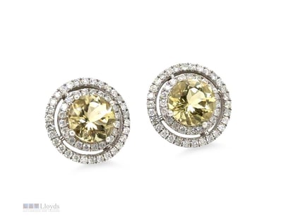 14CT WHITE GOLD HELIODOR & DIAMOND STUD EARRINGS 4...