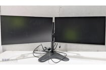 Professional dual-monitor workstation featuring