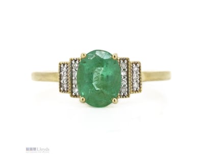 14K YELLOW GOLD, 1.85CT ZAMBIAN EMERALD AND DIAMON...