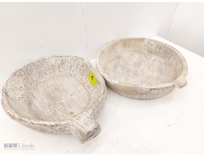 Pair of whitewashed wooden bowls with spouts 53cm ...