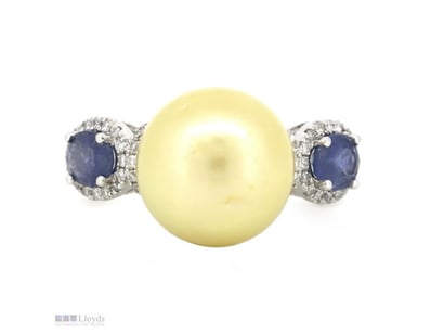 14K WHITE GOLD, GOLDEN CULTURED SOUTH SEA PEARL, B...