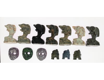 NATURAL CHRYSTAL FIGURES INCLUDING DOLPHINS & MASK...