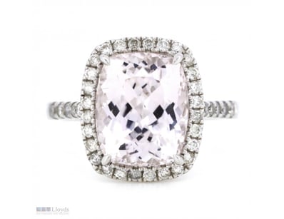 14K WHITE GOLD, KUNZITE AND DIAMOND, HALO RING.   ...