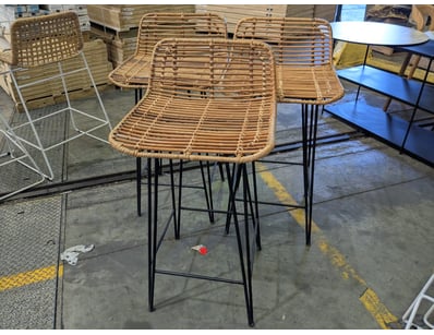 Set of modern rattan bar stools featuring woven wi...