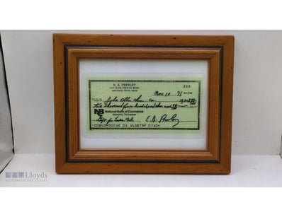 FRAMED ELVIS PRESLEY CHEQUE FOR $10,403 FROM THE N...