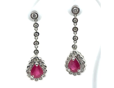 18CT WHITE GOLD (XRF TESTED) RUBY AND DIAMOND EARR...