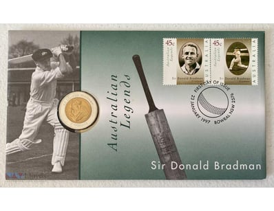Australia Legends Bradman 1997 Pnc ($5 Coin And St...