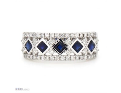 14K WHITE GOLD, BLUE SAPPHIRE AND DIAMOND, MULTI-R...