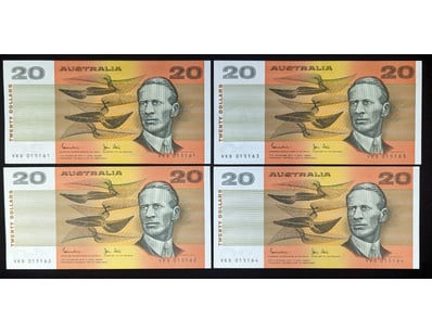 FOUR CONSECUTIVE 1983 AUSTRALIAN TWENTY DOLLAR BAN...