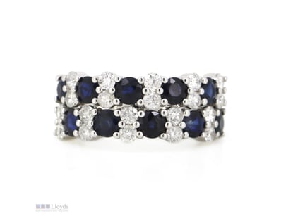 14K WHITE GOLD, BLUE SAPPHIRE AND DIAMOND, DRESS R...