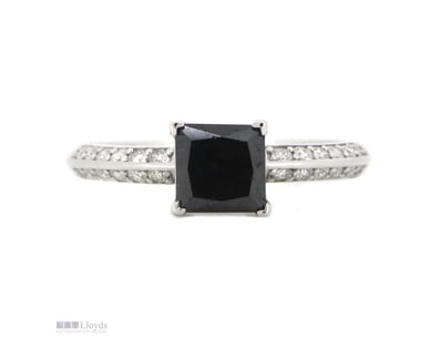 14K WHITE GOLD, BLACK DIAMOND AND DIAMOND, CLASSIC...