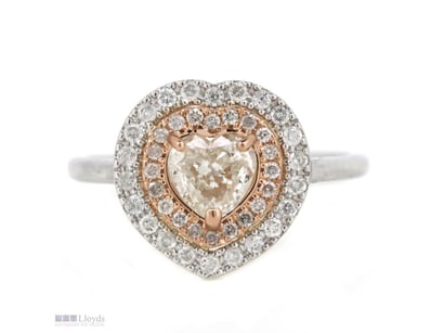 14K WHITE/ROSE GOLD AND DIAMOND, DOUBLE HALO HEART...