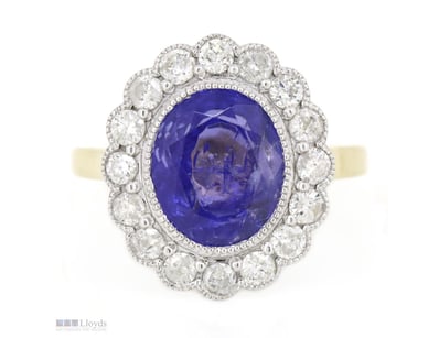 14K YELLOW/WHITE GOLD, TANZANITE AND DIAMOND, HALO...