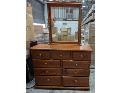 Vintage timber dresser with attached mirror in war...