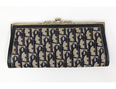 CHRISTIAN DIOR VINTAGE MONOGRAM CLUTCH WITH GOLD F...