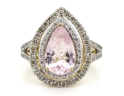 4CT YELLOW GOLD, MORGANITE AND DIAMOND, DOUBLE HAL...