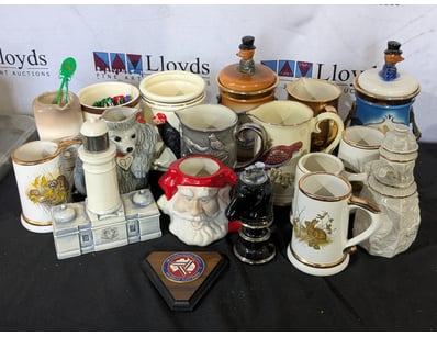 EXTENSIVE COLLECTION OF CERAMIC STEINS, MUGS AND D...