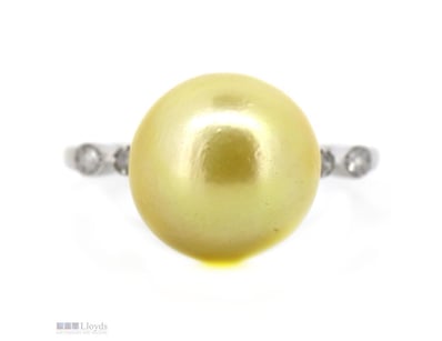14K WHITE GOLD, GOLDEN CULTURED SOUTH SEA PEARL AN...