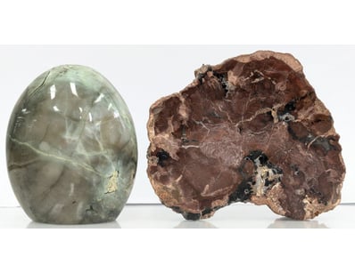 POLISHED GARNIERITE EGG & POLISHED PETRIFIED WOOD...