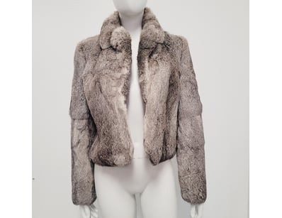 VINTAGE GREY FUR CROPPED JACKET WITH SATIN LINING...