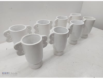 Set of 8 white ceramic vessels 17cmh x 22cmW, feat...