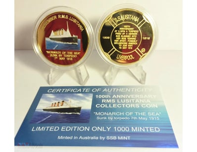 NEW OUTSTANDING 2015 "REMEMBER RMS LUSITANIA" GOLD...