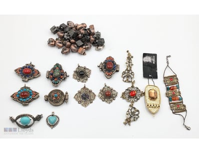 COLLECTION OF TIBETAN AND ASIAN SILVER PENDANTS WI...