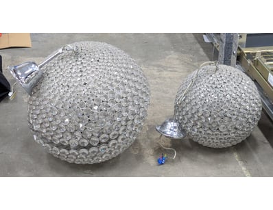 Pair of crystal beaded sphere pendant light fixtur...