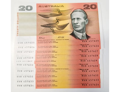AUSTRALIAN $20 BANKNOTES, R413 (UNC) X10 

CV : ...