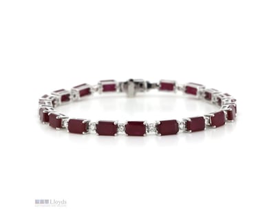 14K WHITE GOLD, RUBY AND DIAMOND, LINE BRACELET.  ...