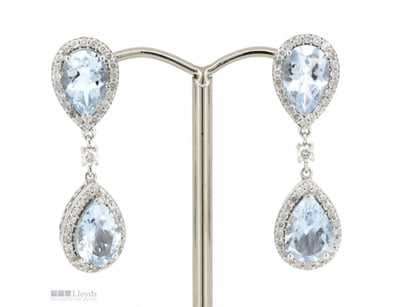 14K WHITE GOLD, AQUAMARINE AND DIAMOND, HALO DROP ...