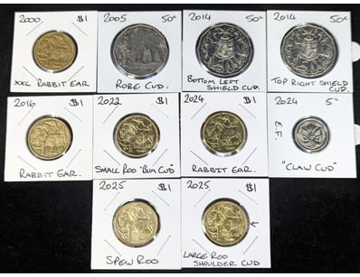 TEN AUSTRALIAN COINS WITH VARIETY OF DIFFERENT CUD...