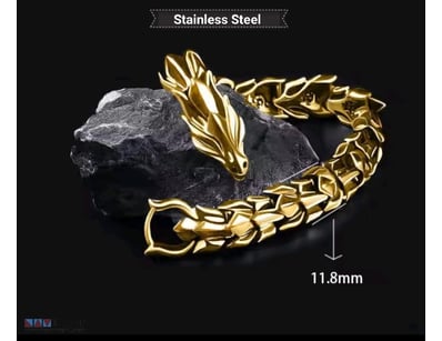 GOLD AND SILVER STAINLESS STEEL UNISEX DRAGON HEAD...