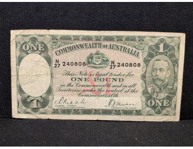 COMMONWEALTH OF AUSTRALIA ONE POUND NOTE, EARLY SE...
