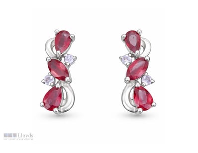 NATURAL RUBY & TANZANITE EARRINGS ON 925 SILVER - ...