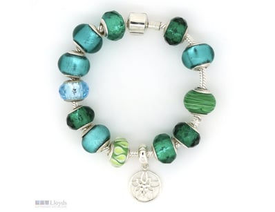 925 STERLING SILVER, MURANO GLASS BEAD AND CHARM B...