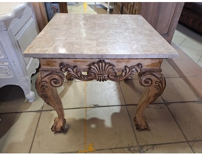 Side Table With Marble Style Top, Natural Finish ...