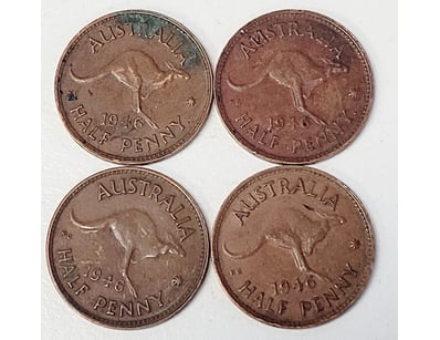 4X 1946 AUSTRALIA HALF PENNY COINS

488567+13
...